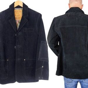 Vintage 90s B.U.M. Equipment Men’s Black Suede Jacket Coat Elbow Patches